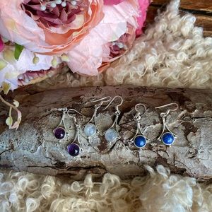 New Sterling silver earrings pair in Rose quartz or Moonstone,or Lapis or Garnet